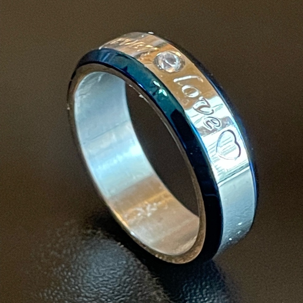6mm blue silver forever love men ring - Picture 5 of 11